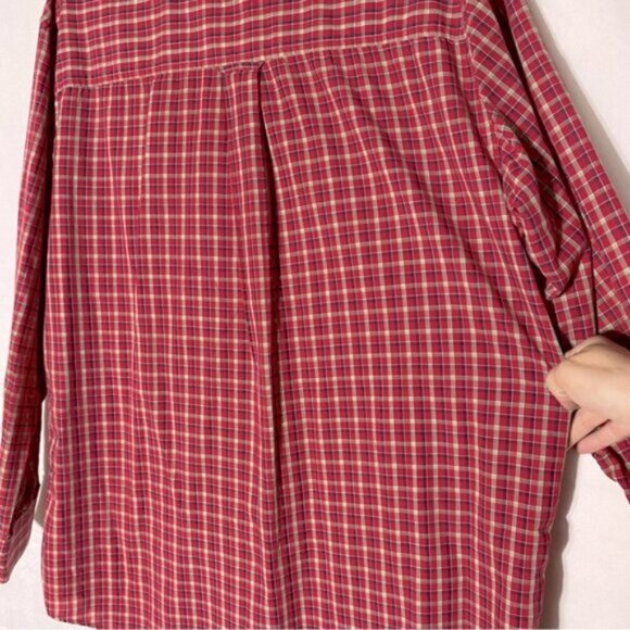 Chaps Easy Care Red Tan Plaid Long Sleeve Casual Button Up Shirt M - Picture 6 of 12